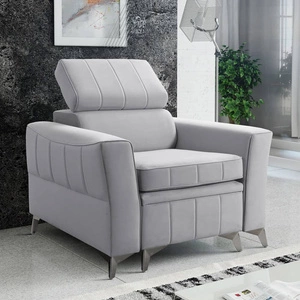 Křeslo Rava šedý jasan praktické a pohodlné křeslo do obývacího pokoje s nastavitelnou opěrkou hlavy a kontejnerem z měkké sametové látky