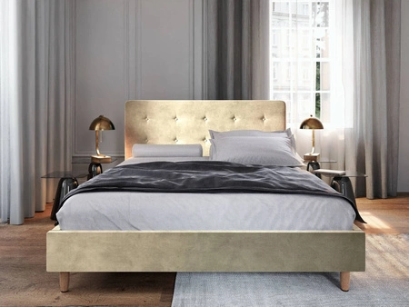 Čalouněná postel Noiro 140x200 béžová s kontejnerem v moderním skandinávském stylu s výrazným čelem