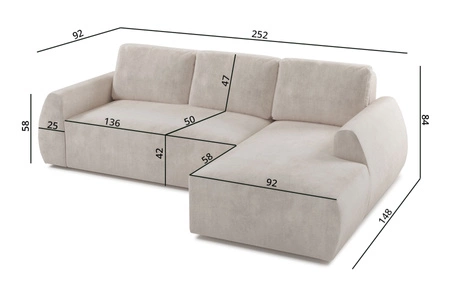 Rohová sedací souprava s funkcí spaní Colio hnědá pravostranná stylová rohová sedací souprava se zajímavým tvarem velurové tkaniny s dekorativním polštářem koule