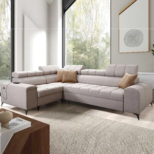 Rohová sedací souprava s funkcí spaní Bolmso II béžová levá rohová sedací souprava s kontejnerem na ložní prádlo s plnovýsuvnou zásuvkou v boční části nábytku