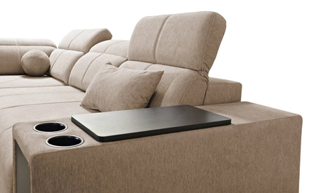 Rohová sedací souprava s funkcí spaní Tesalia IX šedá levá moderní design pohodlný posuvný opěrák zásuvka v boku nábytku