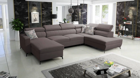 Rohová sedací souprava s funkcí spaní Savona VI hnědá levá elegantní a pohodlná rohová sedací souprava do obývacího pokoje se dvěma kontejnery na lůžkoviny