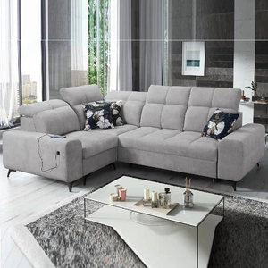 Rozkládací pohovka Buffalo II šedá jasan levá Funkční a stylová rohová rozkládací pohovka s nastavitelnými opěrkami hlavy