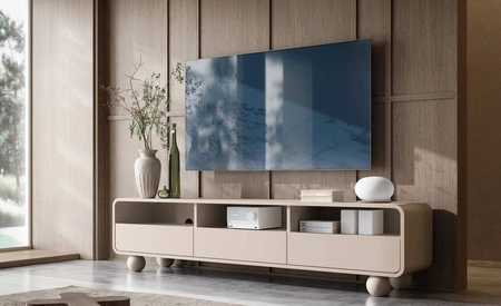 RTV skříňka Bion 180 cm béžová moderní design zaoblené linie TV skříňka designové kulovité nohy