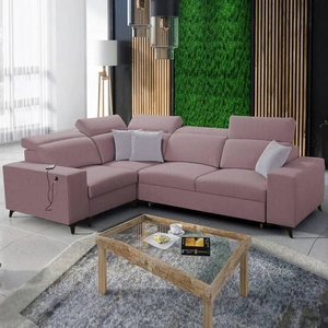 Pohovka na spaní Kelly Sleek II levandulově růžová levá elegantní rohová pohovka do obývacího pokoje z tkané látky