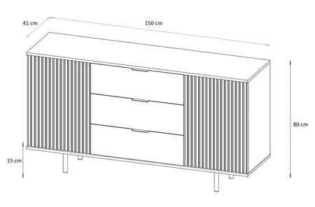 Komoda se zásuvkami Sula 150 cm béžová elegantní a funkční komoda s ozdobnými drážkovanými čely a kovovými úchyty