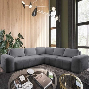 Bovec III šedá pravá rohová pohovka s funkcí spaní Mimořádně stylová rozkládací pohovka ideální do prostorného obývacího pokoje