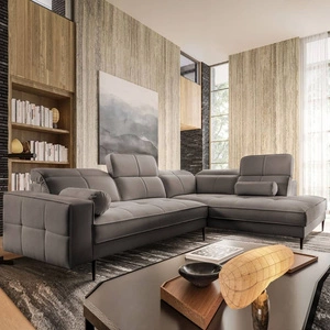 Rohová sedací souprava Samos šedá pravá moderní design jednoduchý a stylový korpus se hodí do každého interiéru nastavitelné opěrky hlavy