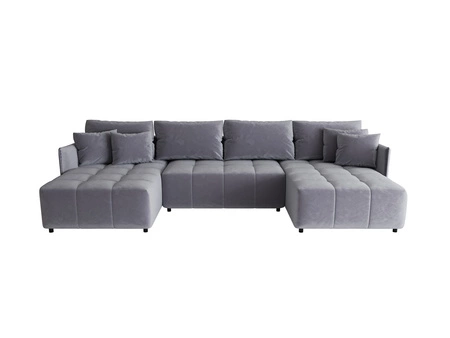 Rohová sedací souprava s funkcí spaní Oroso U modrá lněná nádoba měkká sametová tkanina s hydrofobní vrstvou dekorativní prošívání