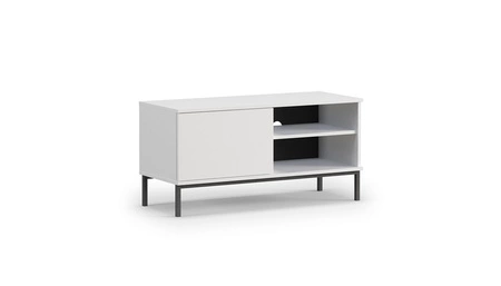 RTV skříň Tutti 100 cm bílá jednoduchý tvar skříně na kovovém podstavci v černém elegantním designu