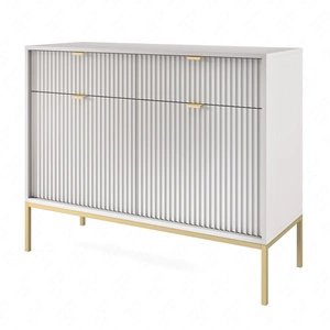 Šedá komoda Lovro 104 cm moderní design potěší milovníky výrazných interiérů komoda obohacená o zlaté doplňky