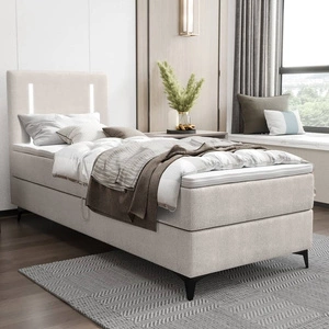 Kontinentální postel Norco 90x200 ecru Stylová postel s osvětlením kontejneru na ložní prádlo v čele postele je jedinečná