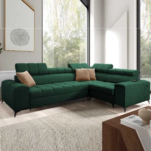 Rohová sedací souprava s funkcí spaní Bolmso II zelená pravá rohová sedací souprava se zásuvkou na lůžkoviny s plným výsuvem v boku nábytku