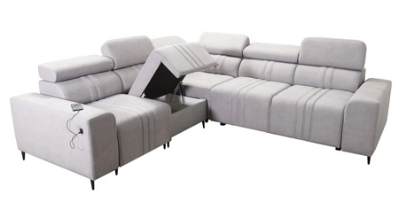 Rohová sedací souprava s funkcí spaní Castel III růžová levá rohová sedací souprava se dvěma kontejnery na lůžkoviny s nastavitelnými opěrkami hlavy