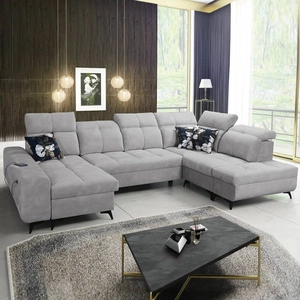 Rohová pohovka Buffalo VI s funkcí spaní šedý jasan levá funkční a stylová rohová pohovka s kontejnery na lůžkoviny