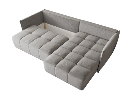 Rohová sedací souprava s funkcí spaní Oroso světle šedá pravá strana měkká sametová tkanina s hydrofobním potahem nádoba na lůžkoviny