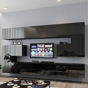 Nástěnná skříňka Selasia černá / černý lesk stylová bezúchytková designová nástěnná skříňka do obývacího pokoje nebo zasedací místnosti