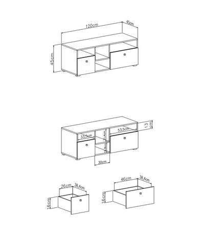 Epsilon 120 cm RTV skříňka beton / bílá / dub Skříňka s TV zásuvkami ideální do pokoje pro mládež