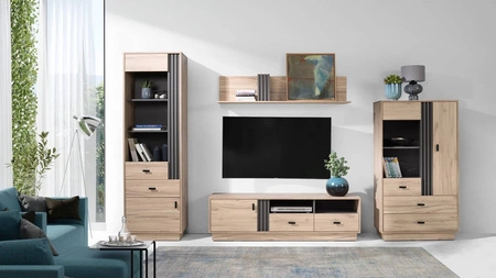 TV skříňka Estan 155 cm dub estan světlý / antracit moderní design nábytku kvalitní zpracování hrany knihovny zakončené speciální dýhou