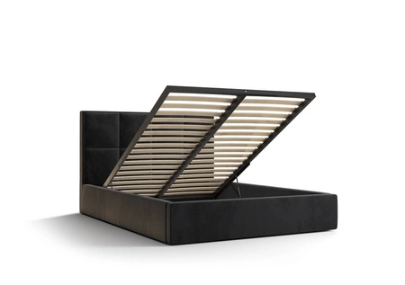Čalouněná postel Aresa 160x200 s úložným boxem grafitová v moderním skandinávském stylu s pohodlnou opěrkou hlavy