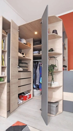 Sada nábytku Dzeta dub / antracit ideální do dětského pokoje nebo pokoje pro mladé v módním stylu