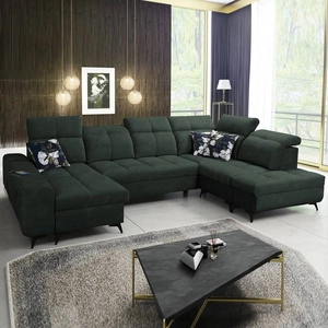 Rohová pohovka s funkcí spaní Buffalo VI zelená levá Funkční a stylová rohová pohovka se třemi nádobami na lůžkoviny