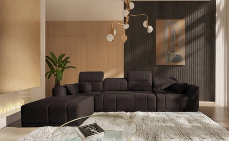 Rohová sedací souprava s funkcí spaní Cetara XII hnědá levá strana stylový design pohodlná posuvná opěradla dvě nádoby na lůžkoviny