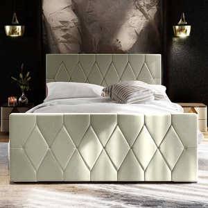 Čalouněná postel Sparks 140x200 béžová s úložným prostorem v moderním stylu s výrazným čelem a podnožkou