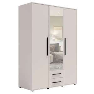 Zrcadlová šatní skříň Maxione 150 cm béžová funkční šatní skříň do ložnice, pokoje pro mládež nebo předsíně obohacená o zásuvky