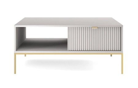 Konferenční stolek Lovro šedý se zásuvkami moderní design deska odolná proti rozlití zlaté kovové nohy