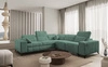 Rohová sedačka s funkcí spaní Penejos III zelená pravý roh mimořádně pohodlná a praktická rohová sedačka do obývacího pokoje dvě nádoby na lůžkoviny