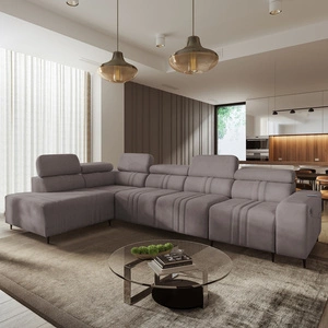 Rohová pohovka s funkcí spaní Castel XI šedohnědá levostranná pohodlná rohová pohovka s úložným prostorem na lůžkoviny odolná látka