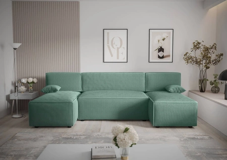 Rohová sedací souprava s funkcí spaní Brandon U patina kontejner na lůžkoviny trojrozměrná látka s výraznými pruhy