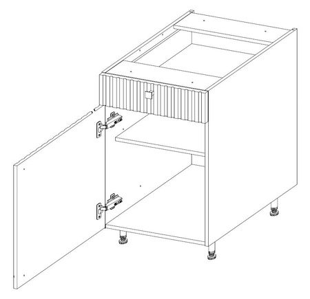 Stojící kuchyňská skříňka se zásuvkou a policí Verdi 50 D 1F 1S BB kovová úchytka skříňka odolná proti vlhkosti a poškození