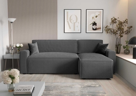 Rohová sedací souprava s funkcí spaní Brandon Bis šedá pravý roh trojrozměrná látka s výraznými pruhy nádoba na lůžkoviny