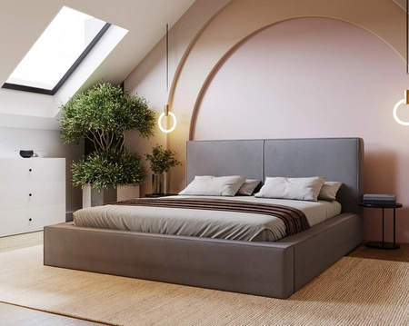 Čalouněná postel Belli 160x200 šedá stylová postel s úložným prostorem na lůžkoviny pohodlný podhlavník zaujme svým elegantním designem
