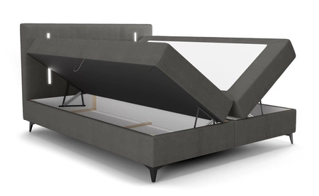 Kontinentální postel Norco 180x200 šedá stylová postel s úložným boxem osvětlení v čele postele dodává jedinečný nádech