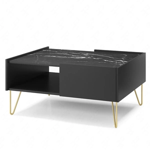 Konferenční stolek Madison černý grafit / černý královský mramor se zásuvkami deska odolná proti polití modernistický design dekorativní deska v mramorovém dekoru