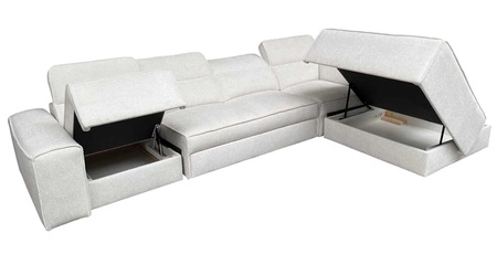 Rohová sedací souprava s funkcí spaní Viano XI krémová pravý roh trendy a stylová s nastavitelnými opěrkami hlavy dekorativní polštáře