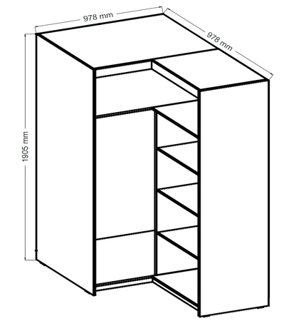 Rene rohová šatní skříň dub lefkas stylový design ABS hrany čela šatní skříně do ložnice v matném provedení černé úchyty