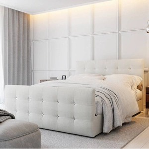 Béžová kontinentální postel Kansas 160x200 ve skandinávském moderním stylu s prošíváním zakončeným krystaly