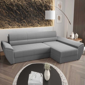 Rohová pohovka s funkcí spaní Fogu III šedý jasan pravá rohová pohovka s područkami a úložným prostorem na lůžkoviny manšestrová tkanina