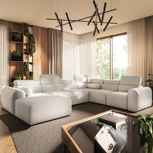 Rohová pohovka s funkcí spaní Cantare VIII slonová kost Levá vkusná rohová sedací souprava s polohovatelnými opěrkami hlavy nádoby na lůžkoviny