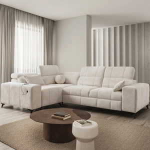 Rohová pohovka s funkcí spaní Penejos II krémová levá rohová pohovka s kontejnerem na lůžkoviny pro každodenní pohodlí při lenošení