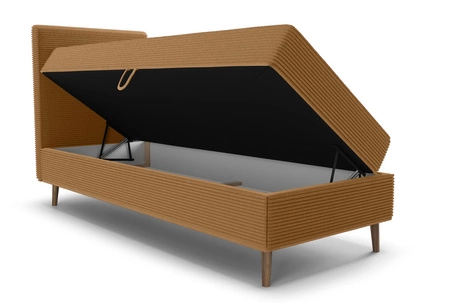 Kontinentální postel Totti 90x200 medová stylová postel s úložným prostorem trojrozměrná tkanina s výraznými pruhy