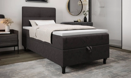 Melba 90x200 šedá kontinentální postel v moderním skandinávském stylu s čalouněným čelem postel s úložným boxem