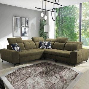 Rohová sedací souprava s funkcí spaní Buffalo III olivová pravá pohodlná rohová sedací souprava s estetickou povrchovou úpravou s kontejnery na lůžkoviny