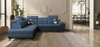 Rohová sedačka s funkcí spaní Buffalo IX modrá levá strana stylová rohová sedačka do pokoje z velurové tkaniny dekorativní polštáře