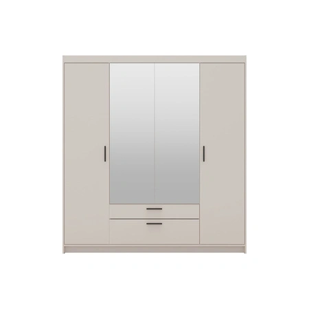 Zrcadlová šatní skříň Rene 176 cm béžová písková stylový design černé úchytky ideální šatní skříň do ložnice prostorné zásuvky