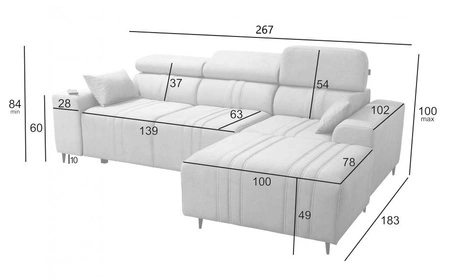 Rohová rozkládací pohovka s funkcí spaní Castel béžová pravý roh pohodlná a stylová rozkládací pohovka s kontejnerem na lůžkoviny